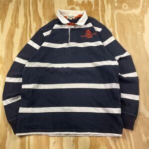 Vintage 90s Polo Ralph Lauren Long Sleeve Rugby Shirt–Navy/White Stripes- Mens L